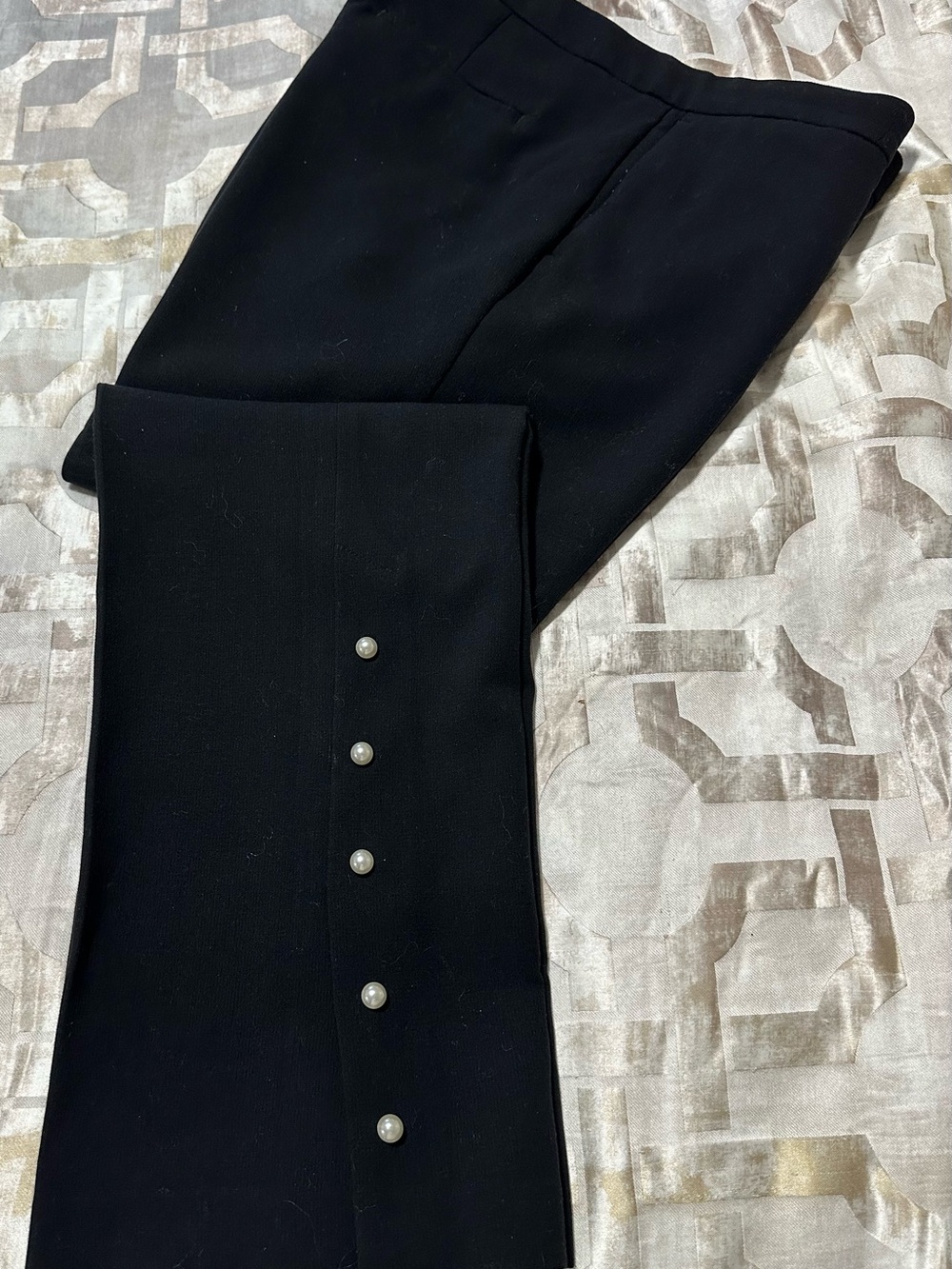 Ann Taylor Black pants with pearl accents.  Wide leg made with polyester crepe